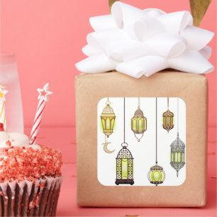 Adesivo Quadrado Ramadan Kareem Lanternas Mubarak Crescente do Islã