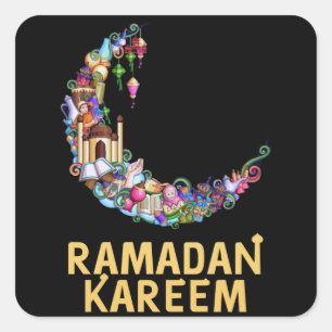 Adesivo Quadrado Ramadan Kareem Mubarak Moon em Festa