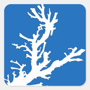 Adesivo Quadrado Ramal coral - branco em azul cobalto