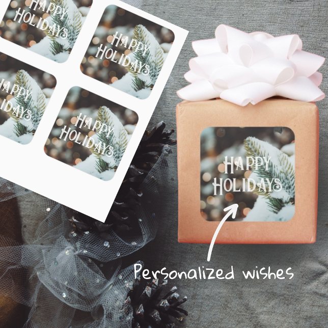 Adesivo Quadrado Ramal de abeto natalino e luzes de inverno (Criador carregado)