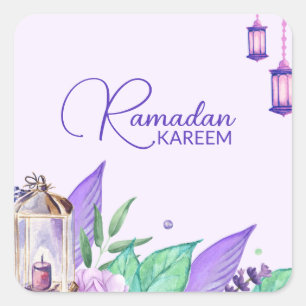 Adesivo Quadrado Ramazan Lanterna de Aquarela Ramadan Kareem