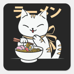 Adesivo Quadrado Ramen De Gato De Gato Cortado Presente para Cat