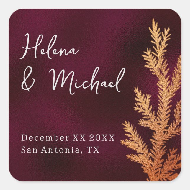 Adesivo Quadrado Ramificação de pinheiro de Casamento no inverno de (Frente)