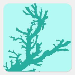 Adesivo Quadrado Ramo de coral - turquesa e aqua