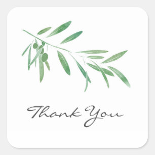 Adesivo Quadrado Ramo de oliveira da aguarela