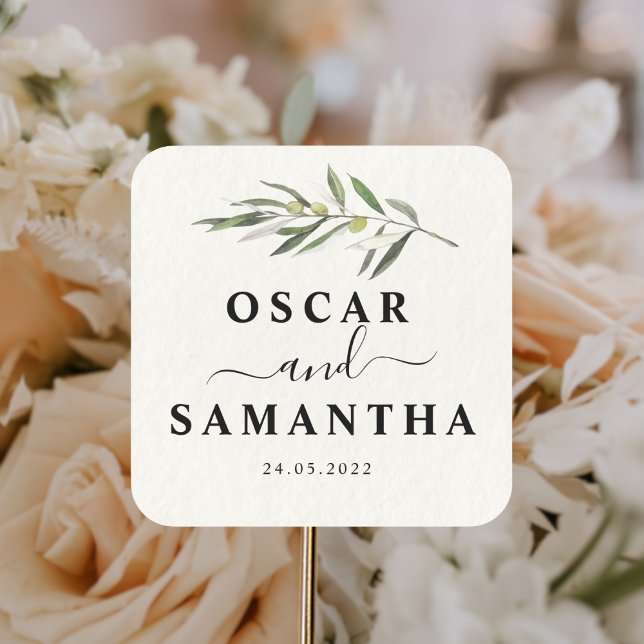 Adesivo Quadrado Ramo Verde Oliva Simples em Aquarela (Criador carregado)