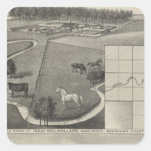 Adesivo Quadrado Rancho de Isaac Mulholland e residência, Kansas