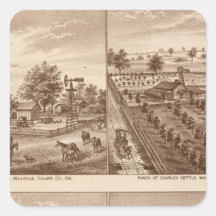 Adesivo Quadrado Ranchos, estábulos, Tulare Co, Cal