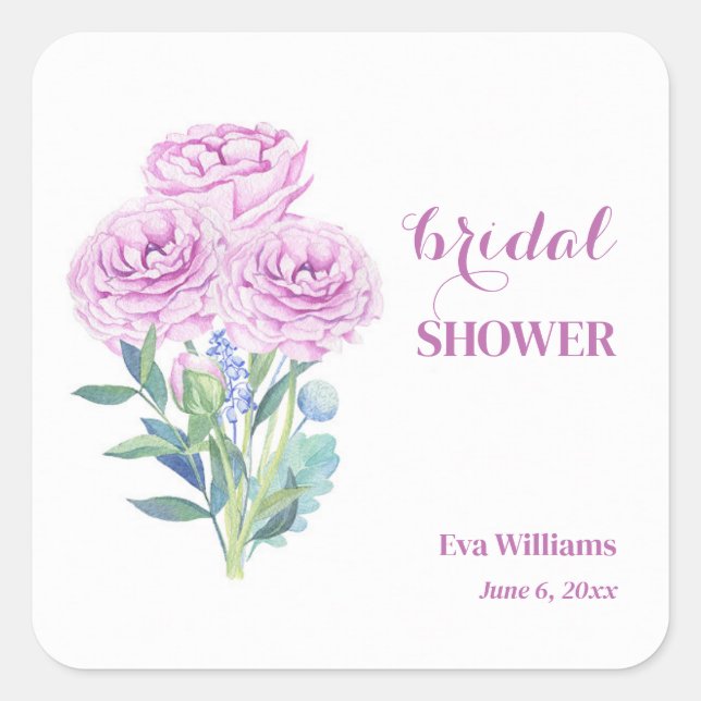 Adesivo Quadrado Ranunculus & Anêmonas Convite de Chá de Noiva Pers (Frente)