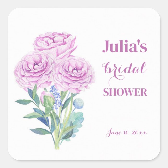 Adesivo Quadrado Ranunculus & Anemones Noivado Personalizado (Frente)