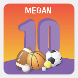 Adesivo Quadrado Rapariga 10º Aniversário de Esportes