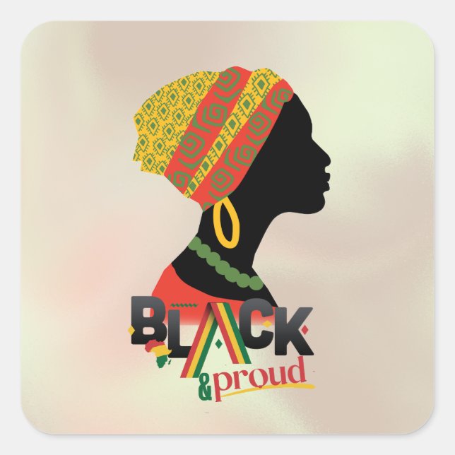 Adesivo Quadrado Rapariga Americana Negra E Orgulhosa (Frente)