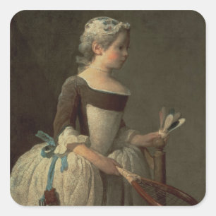 Adesivo Quadrado Rapariga com Racket e Choque