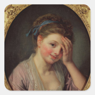 Adesivo Quadrado Rapariga com um rosa