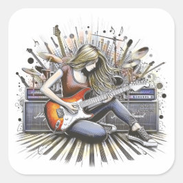 Adesivo Quadrado Rapariga com vibrações musicais