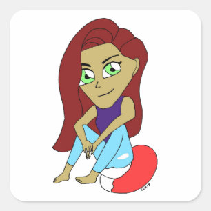 Adesivo Quadrado rapariga de chibi