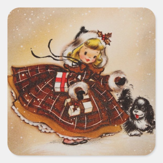 Adesivo Quadrado Rapariga de Natal (Frente)