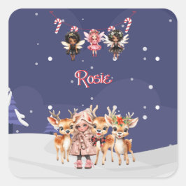 Adesivo Quadrado Rapariga de Natal Reindeer Candy Candy Fairies