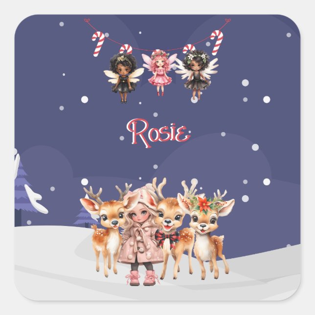 Adesivo Quadrado Rapariga de Natal Reindeer Candy Candy Fairies (Frente)
