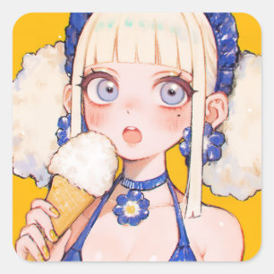 Adesivo Quadrado Rapariga Sunny Scoop com Vanilla Cone