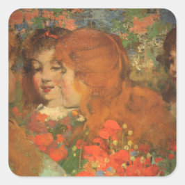 Adesivo Quadrado Raparigas com papagaios vermelhos (por George Henr