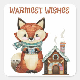 Adesivo Quadrado Raposa adorável da floresta com café