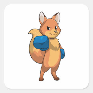 Adesivo Quadrado Raposa como boxer com luvas in a box