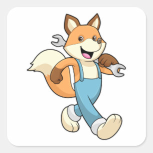 Adesivo Quadrado Raposa como mecânica com chave inglesa