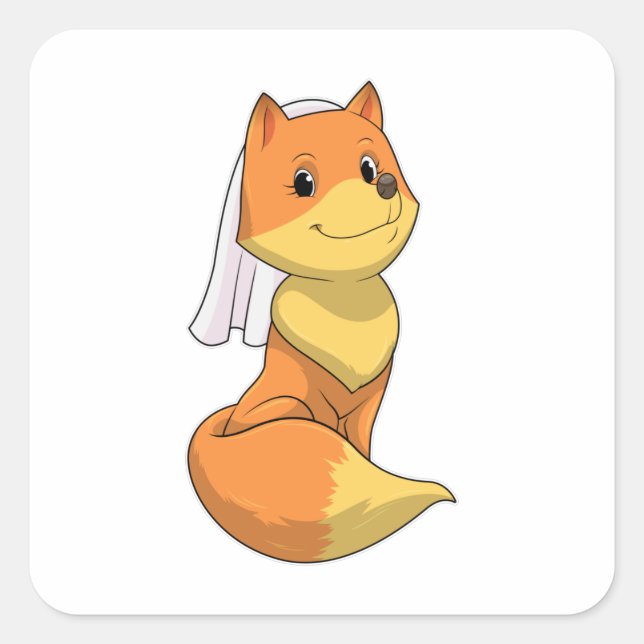 Adesivo Quadrado Raposa como Noiva com Véu (Frente)