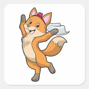 Adesivo Quadrado Raposa como Noiva com Véu e Coração