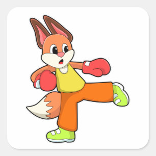 Adesivo Quadrado Raposa em Artes Marciais Boxando com Luvas Boxing