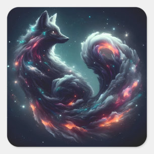 Adesivo Quadrado Raposa Espiritual Cósmica de Luz Estelar Fantasia