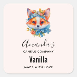 Adesivo Quadrado Raposa Laranja Bonita com Vela Floral