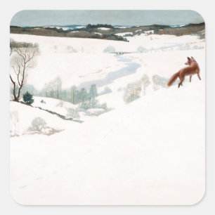 Adesivo Quadrado Raposa na neve, 1935 por Newell Convers Wyeth