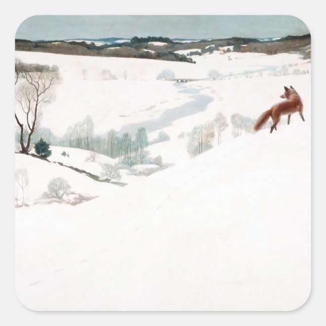 Adesivo Quadrado Raposa na neve, 1935 por Newell Convers Wyeth (Frente)
