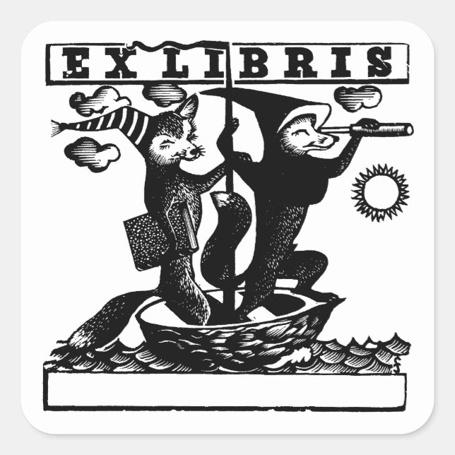 Adesivo Quadrado Raposas em barco (Frente)