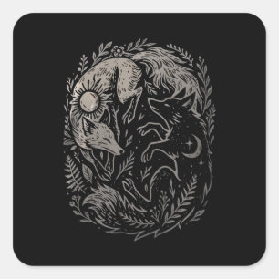 Adesivo Quadrado Raposas Lunares Solares • Arte Mística Florestal Y