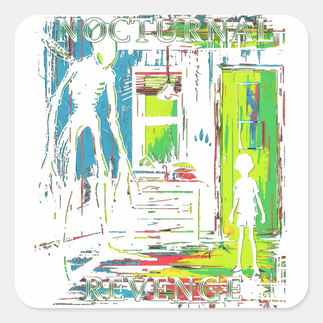 Adesivo Quadrado Rapto de Alienígenas de vingança noturna (Frente)