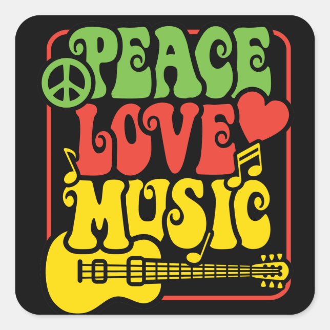 Adesivo Quadrado Rasta Peace Love Music (Frente)