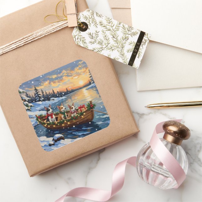 Adesivo Quadrado Rat Terrier Christmas Boat Holiday (Presentear)