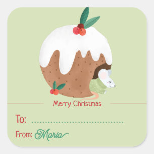 Adesivo Quadrado Rato aproveitando o pudim de Natal - Pau Quadrado