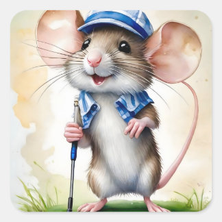 Adesivo Quadrado Rato Bonito Jogando Golfe