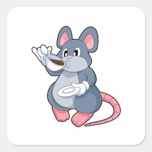 Adesivo Quadrado Rato com Taça de Café (Frente)
