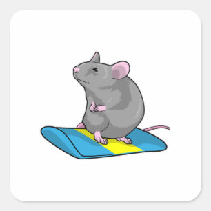 Adesivo Quadrado Rato como Snowboarder com Snowboard