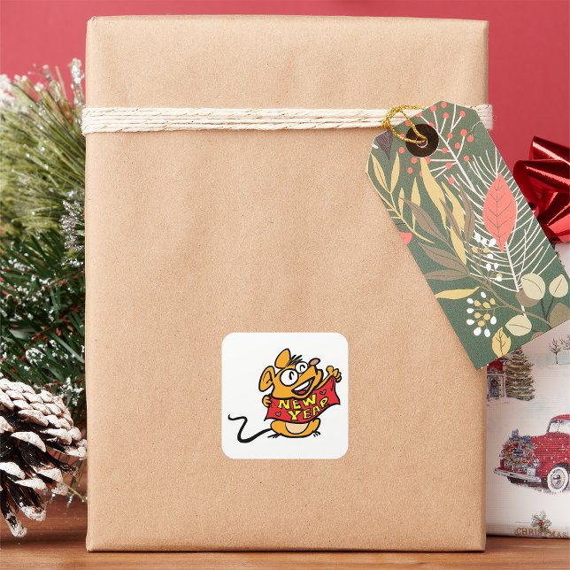 Adesivo Quadrado Rato de Ano Novo (Criador carregado)