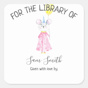 Adesivo Quadrado Rato de aquarela - para a biblioteca de