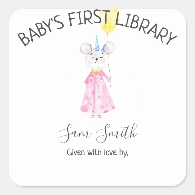 Adesivo Quadrado Rato de aquarela - rótulo da placa (Frente)