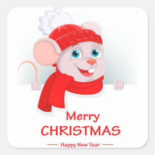 Adesivo Quadrado Rato de Cartoon Engraçado