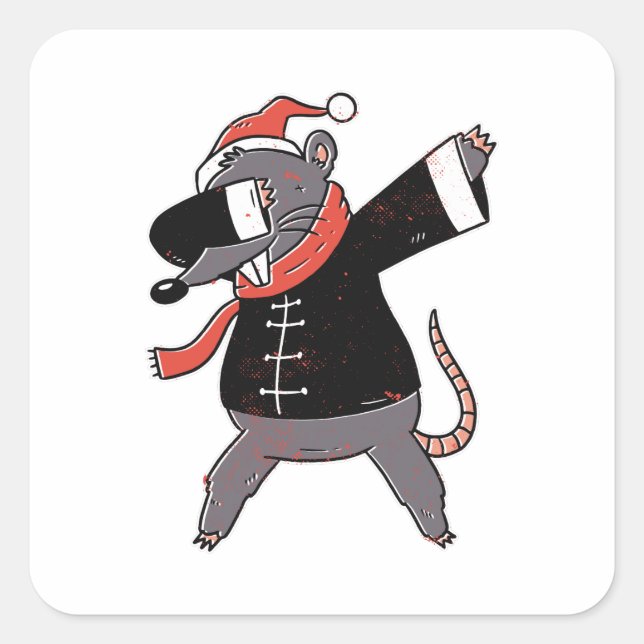 Adesivo Quadrado Rato de Natal Dabbing  (Frente)