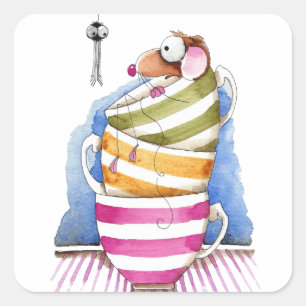 Adesivo Quadrado Rato em um copo